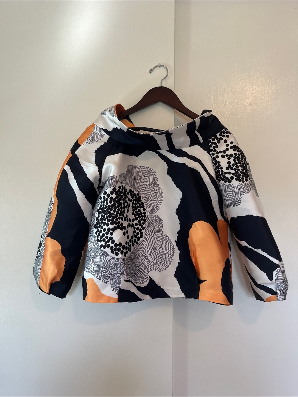 Raoul Bold Floral Crop Blazer in Black, White & Orange